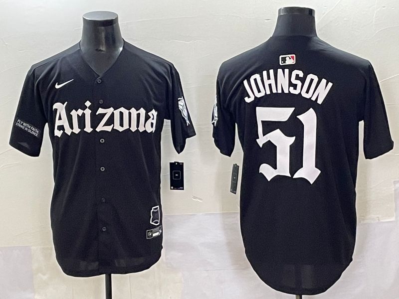 Men 2025 Arizona Diamondback #51 Johnson Black Five generations Joint Name Nike MLB Jersey style 2